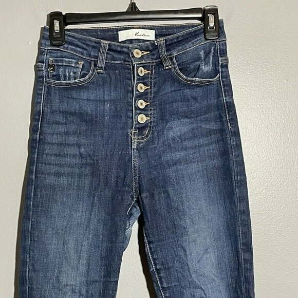 Kancan Skinny Jeans Women Size 5/26 Button Fly High Waist Raw Rag Distress Torn - Picture 3 of 10